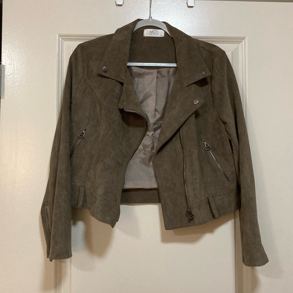 Suede Moto Jacket in Tan size small